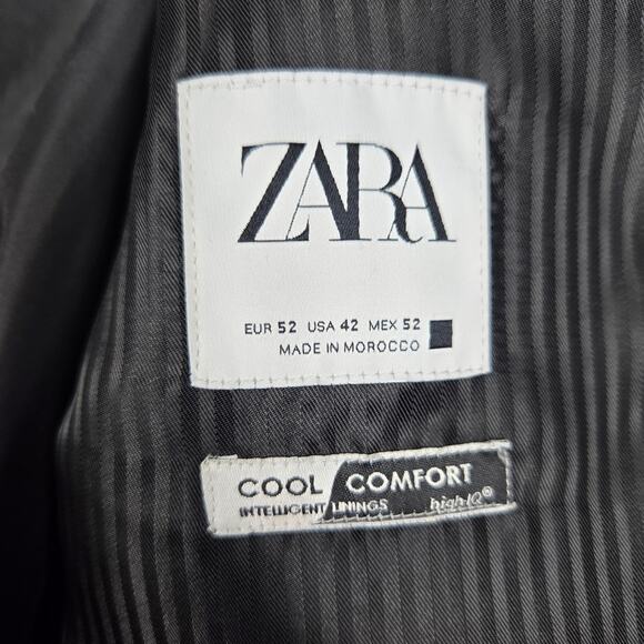 Zara Mens 42 Double Breasted Blazer Navy Blue Suit Jacket Sport Coat - Picture 9 of 13